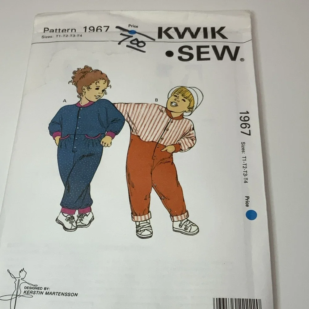 Kwik Sew 1967‎ Sewing Pattern Toddlers' Jumpsuits uncut Sz T1-T4